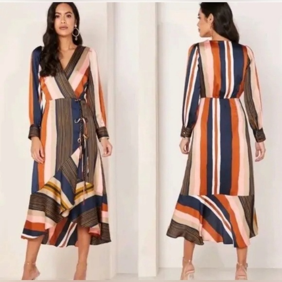 Foxiedox Colorete Asymmetric Striped Wrap Dress Size M NWOT - Picture 4 of 4
